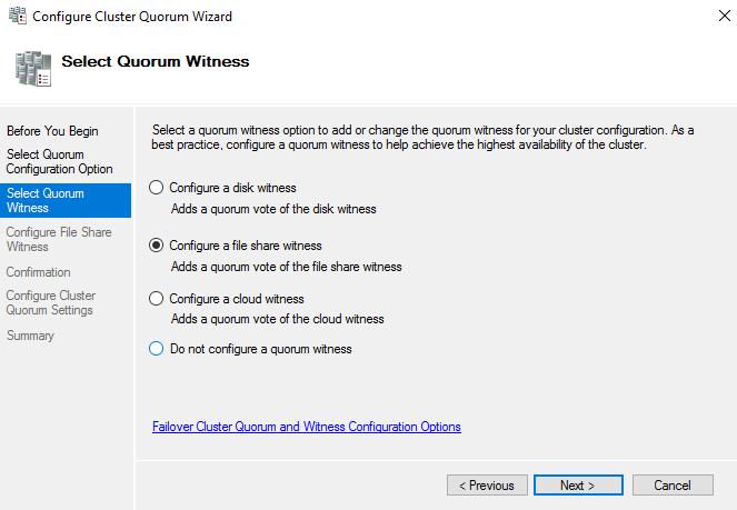 87. In the Select Quorum Witness dialog box, choose the