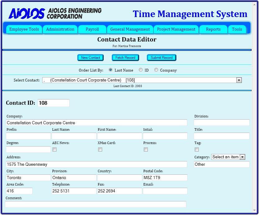 Edit Contact Records The Edit Contact Records option under Administration in the Menu will open up the adminstrative Contact Data Editor web page.