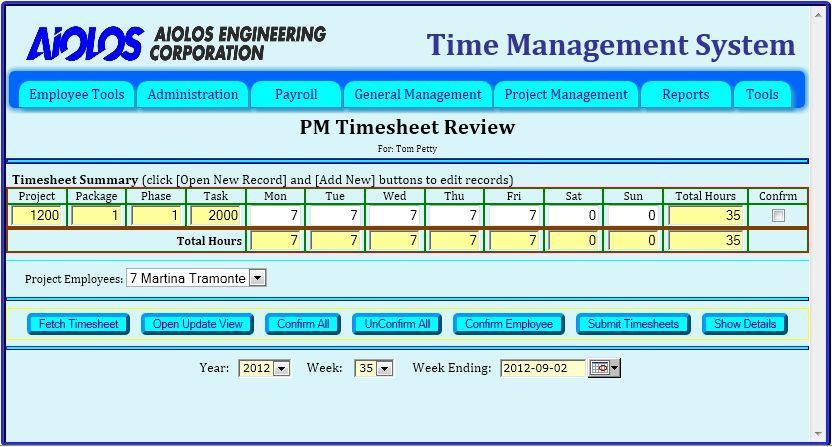 display a message telling you that you have to select a new Week Ending date to see Timesheet records.