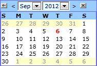 Figure 1: Calendar Control Select the year and month with the dropdown list boxes. Click the single arrow heads to move to the previous or next month.
