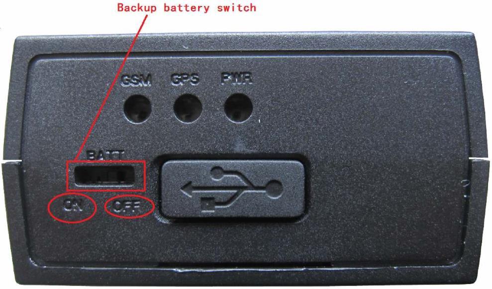 3.5. Switch ON the Backup Battery To use the AVL-300 3G backup battery, the switch must be in the ON position.