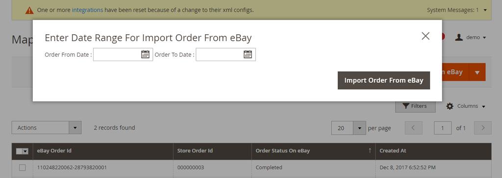 Import Order from ebay The admin can import the orders from ebay store.