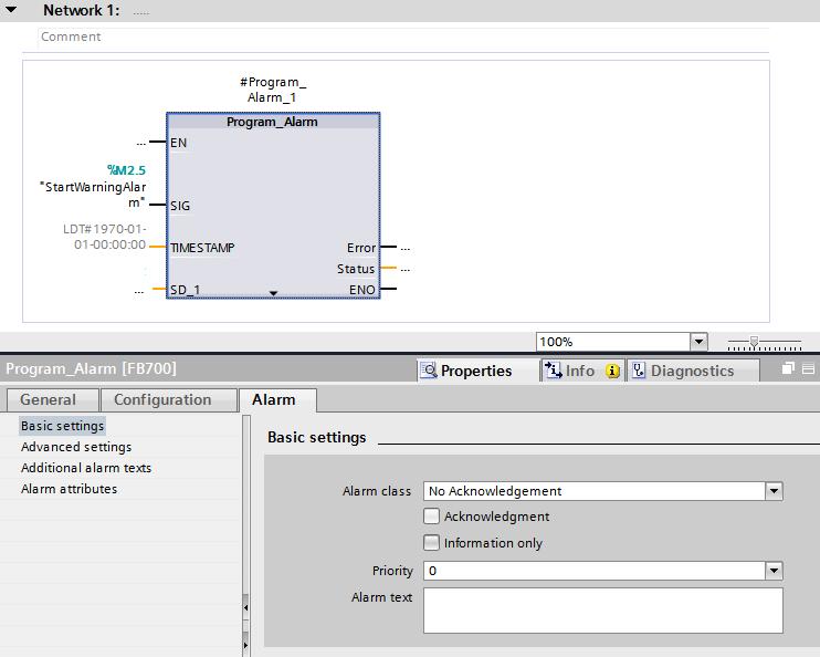 5 PLC configuring and engineering 5.5 Program Alarm engineering 7 To edit the messages, click Alarm in the Properties tab.