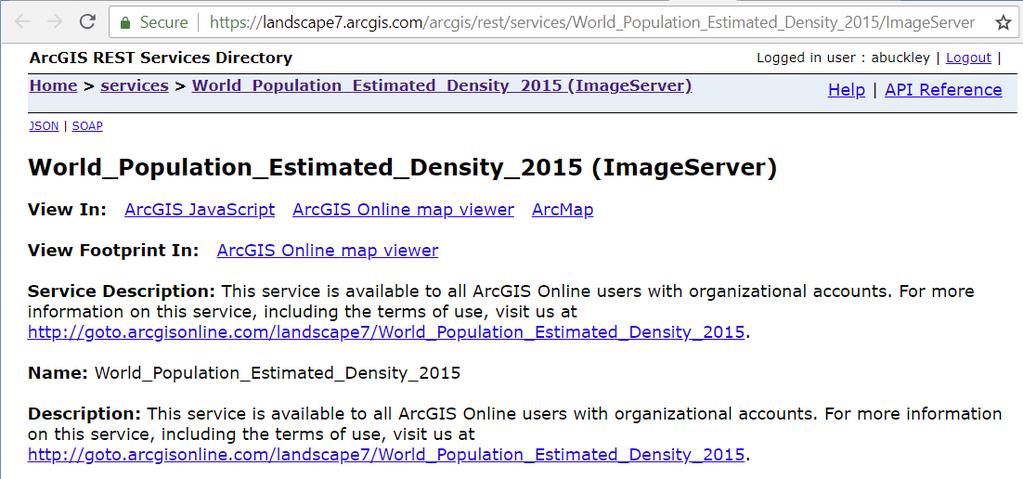The ArcGIS REST Service Directory 2 3 4 Lets you find the URL to the service, for example, for web apps Lists the service type Lets you preview the service