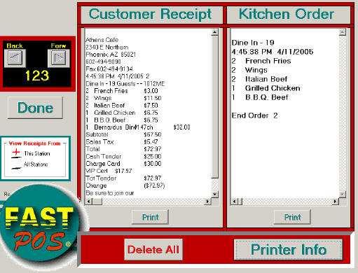 This is how this last order looks on the Customer Receipt and the Kitchen
