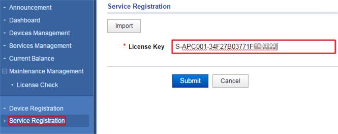 1.2.2 Service Registration 1 Click Service Registration and fill in