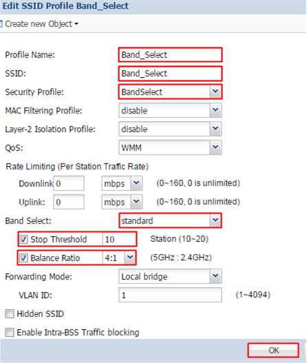 2 Go to CONFIGURATION > Object > AP Profile > SSID > SSID List, click Add to create a new SSID for band select. Use Band_Select as the Profile Name and SSID.