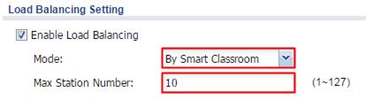 3.4.3 Configure Load Balance to by Smart Classroom 1 Go to CONFIGURATION > Wireless > AP Management > AP Group, click default for editing. In Load Balancing Setting, check Enable Load Balancing.