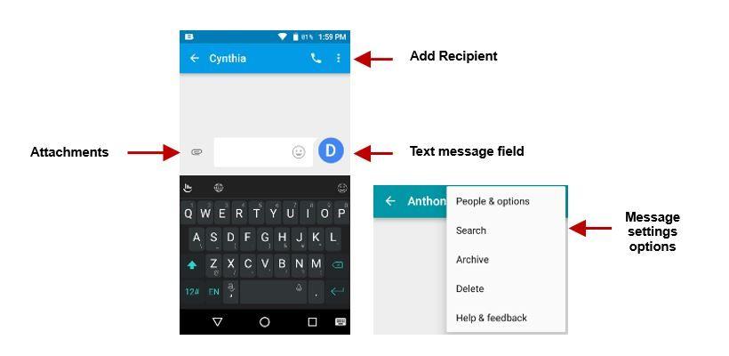Sending an SMS Application Menu > Messaging > New message» Click the contact icon to enter text message recipient» Compose Text Message and click Send Sending an MMS When creating message, the