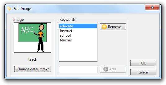 To add a keyword, type the word into the box under the keywords list and press return or click on the Add button. To remove a keyword, select the word in the keywords list and click the Remove button.