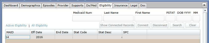 Eligibility Tab The Eligibility tab will show