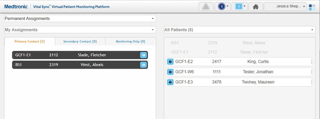 Patient Assignments The Patient Assignment screen displays patients assigned to the current user, as well as all patients currently linked to devices in the application.