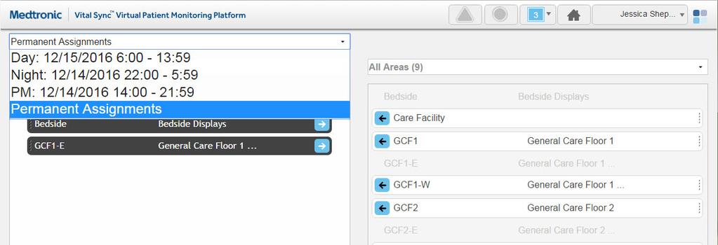 To once again show all areas in the right panel: 1. Click on the drop-down menu and select All Areas. Area assignments can be permanent or can be associated with a specific work shift.