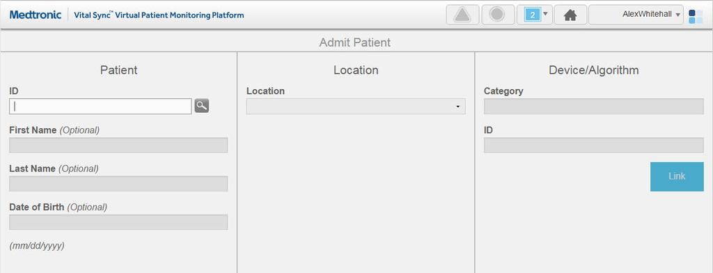 To select a patient or create a new patient: 4. ID: Enter the desired patient ID, then click the search button next to this field.