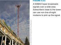 broadcasts signals in order to offer Internet access to large areas WiMAX A WiMAX system transmits data to