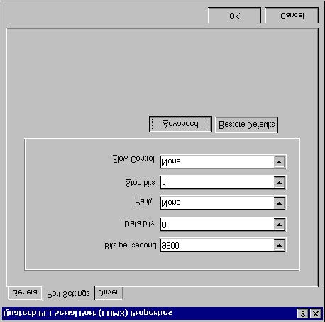 7. Open the Properties dialog for a COM port, then click the Port Properties tab to view the settings for that port. 8. Click the "Port Settings" tab and then click the "Advanced" button.