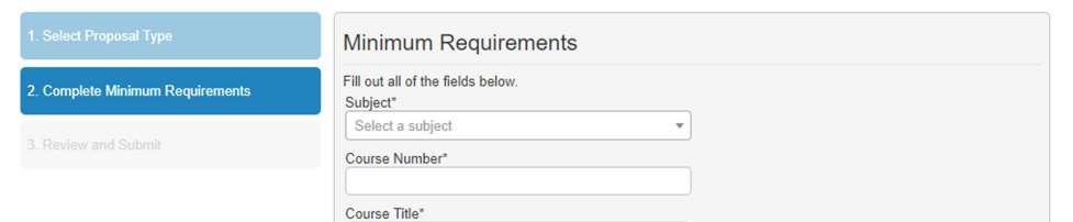 Complete all fields to create the proposal and click Next. If you need to select a different proposal type, click Previous.