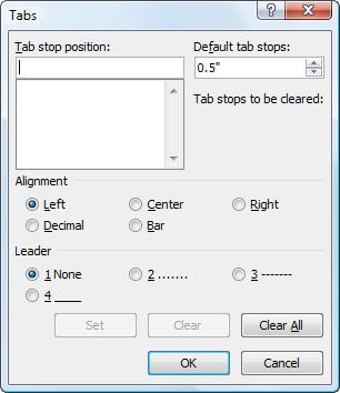 WORD 2007 TABS AND STYLES Tabs Creating Dot Leaders Show all Styles Word sets default tab stops at one-half inch intervals. Use the Horizontal ruler, to create custom tab stops in a document.