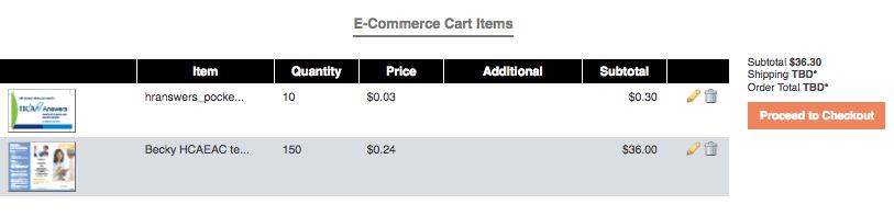Navigate to the cart by clicking the icon in the top right corner of MediaWorks. 2. You shopping cart will display in a pop-up window. 3. Click Proceed to Cart. 4. All items in your cart display.