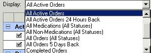 Columns of the Display ( ) Indicates an active order. If no checkmark is present, the order is in another status. (+) Plus indicates continuing orders. Click to expand.