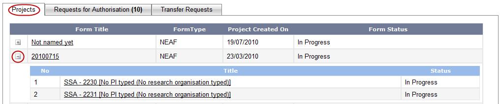 3.2.7. You can then view the form or import more forms. 3.3. The Projects tab The Projects tab lists all forms within the selected project category.