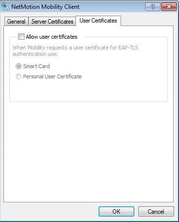 9) Select User Certificate option, uncheck Allow User Certificates option and press