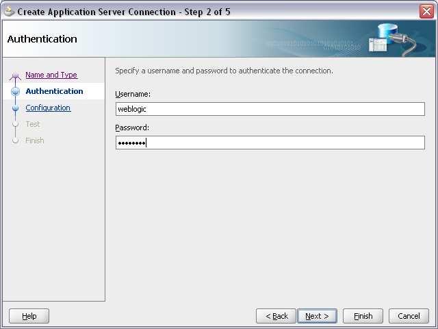 7. Enter weblogic for the Username and the password for that administrator in the