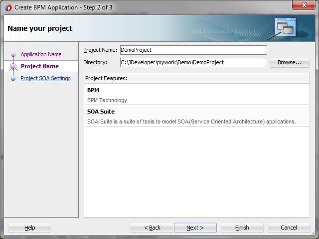 Notice that BPM and SOA are selected as project