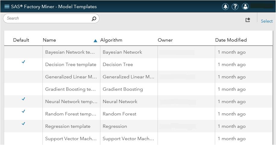 Managing Model Templates 13 You can click Select in the Model Templates workspace to select a model template, and choose an option from the toolbar.