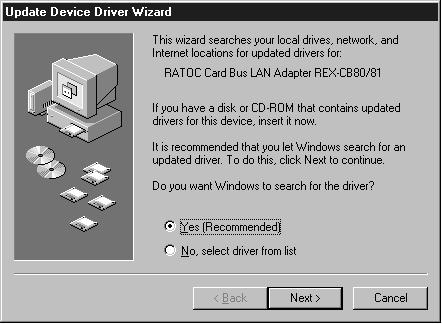 3. Troubleshooting 4. To update the driver for Windows 98. a. When the Update Device Driver Wizard window appears, click on the Next bu