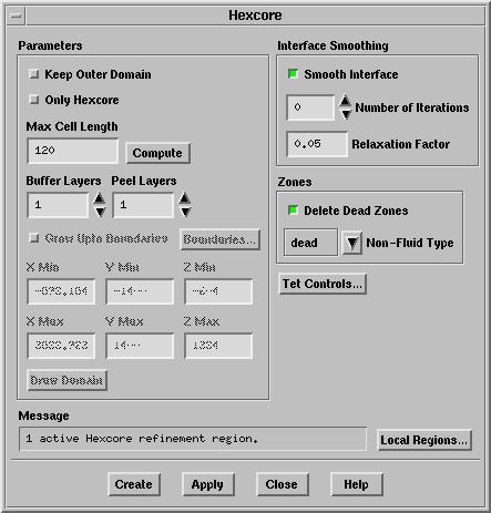 Hexcore Mesh Generation v. Enable Delete Dead Zones in the Zones group box. vi. Click the Tet Controls... button to open the Tri/Tet panel. A. Retain the settings in the Tri/Tet panel. B.