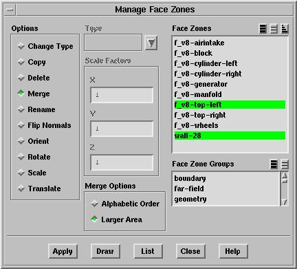 Using the Boundary Wrapper ii. Select Merge in the Options list. iii. Select Larger Area in the Merge Options list and click Apply. The wall-# zone will be merged with the f v8-top-left zone. iv.