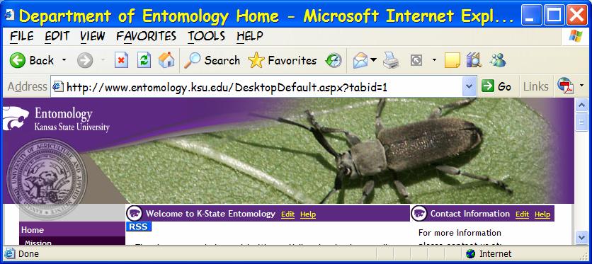 Content Management Web Page Editing: http://www.entomology.ksu.edu Logging Onto the System... 2 The Intranet... 4 Editing your Personal Page... 5 Step 1: General Information... 7 uploading a picture.