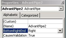 Change the AdvantPipe ends to make it look like a proper connection between them. Select Properties window in the View menu if not already open.