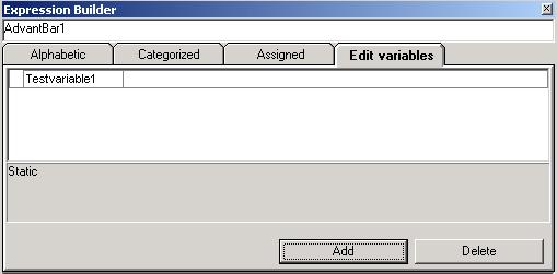 The Top Half of the Expression Builder Section 2 Graphics Builder The Alphabetic tab. The properties are sorted in alphabetic order, same as in the Visual Basic properties window. The Categorized tab.