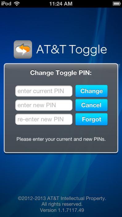 To change your Toggle PIN, click on the AT&T Toggle