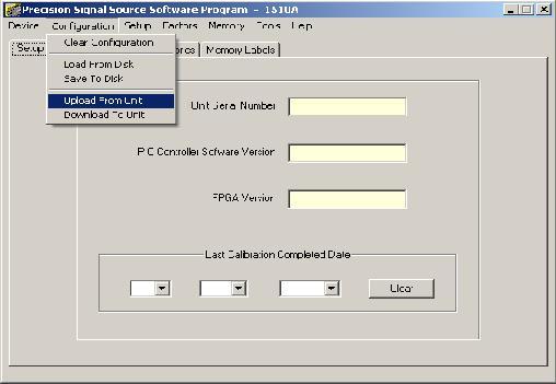 SETUP Tab The SETUP tab displays information concerning the internal software version number, unit serial number, and the calibration date of your 1500 Series unit.