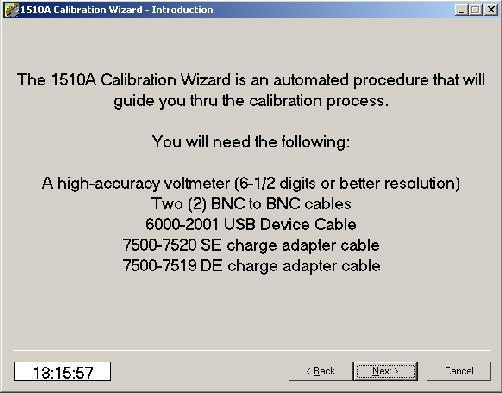 TOOLS Menu Calibration Wizard The Calibration Wizard is a semiautomated procedure for recalibration the 1500CS and 1510A.
