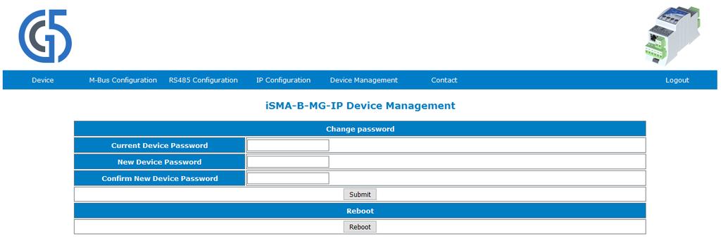 4.6 Device management This page allows to change password and remote reboot device.