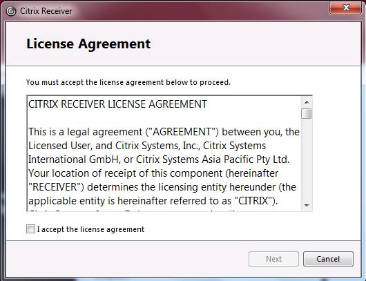 The License Agreement displays. Select the I accept the license agreement checkbox.