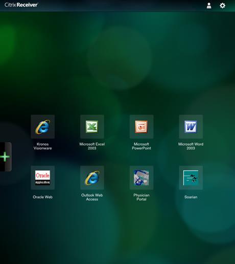 The Citrix Receiver Desktop displays with the apps you have selected.