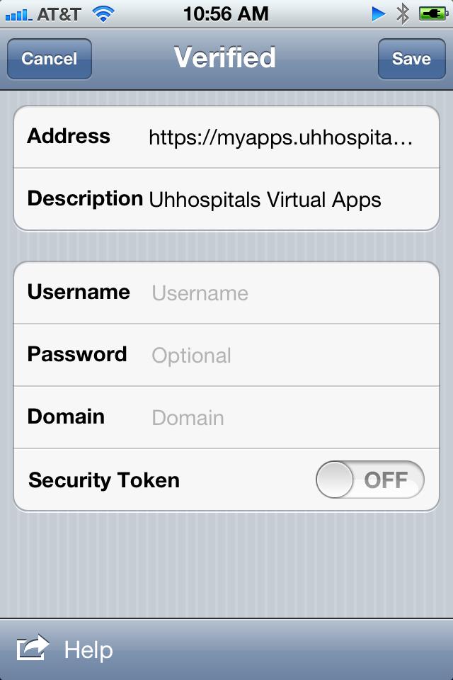 Tap the Next button. The Verified window displays. In the Username field, enter your UH Network ID.