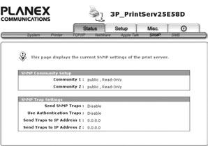 SNMP Status 1. Click Status, it then appears the sub-menu. 2. Click SNMP, it then as shown in the following picture.