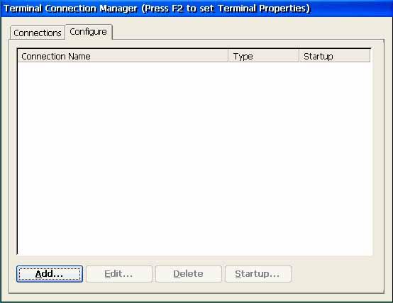 Connection Manager Defining RDP Connection Click on the Configure tab to add or delete or edit the connections.