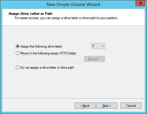 In the Assign Drive Letter or Path dialog box, specify the