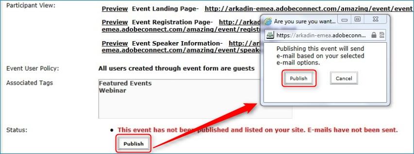 Event information All the event information will be shown including links to the following pages: Event Login Page Event Landing page Event Registration Page Event Speaker Information Click Preview