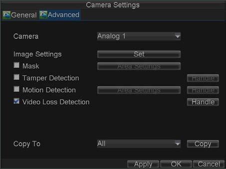 Video Loss Detection Your DVR can be set up to detect video loss and trigger an action. To set up video loss detection: 1.