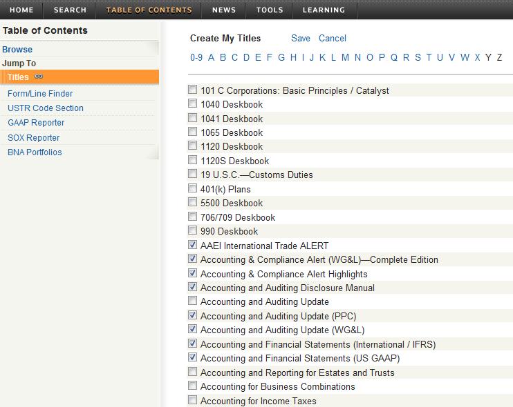 TABLE OF CONTENTS Using the My Titles Feature The My Titles feature in the Tables of Contents screen lets you create and save a list of your most commonly used sources for easy recall and review. 1.