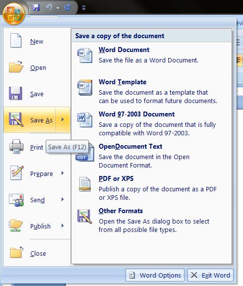 2.2 Convert a Word 2007 document to PDF Step 1: Save as Open your thesis word document -> File -> Save As -> PDF of XPS ->