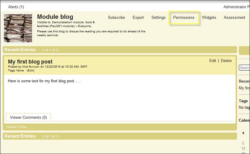Set permissions for a blog Blogs can be set with different permission levels for students to access, view other posts, or add comment etc. 1.